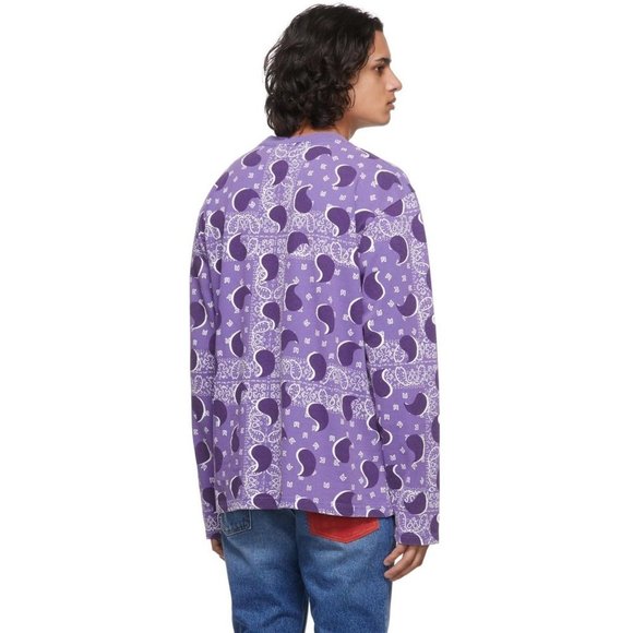 Awake NY Shirt Men's Big Paisley Longsleeve T-shirt Pullover Tee Purple Bandana - Picture 4 of 10